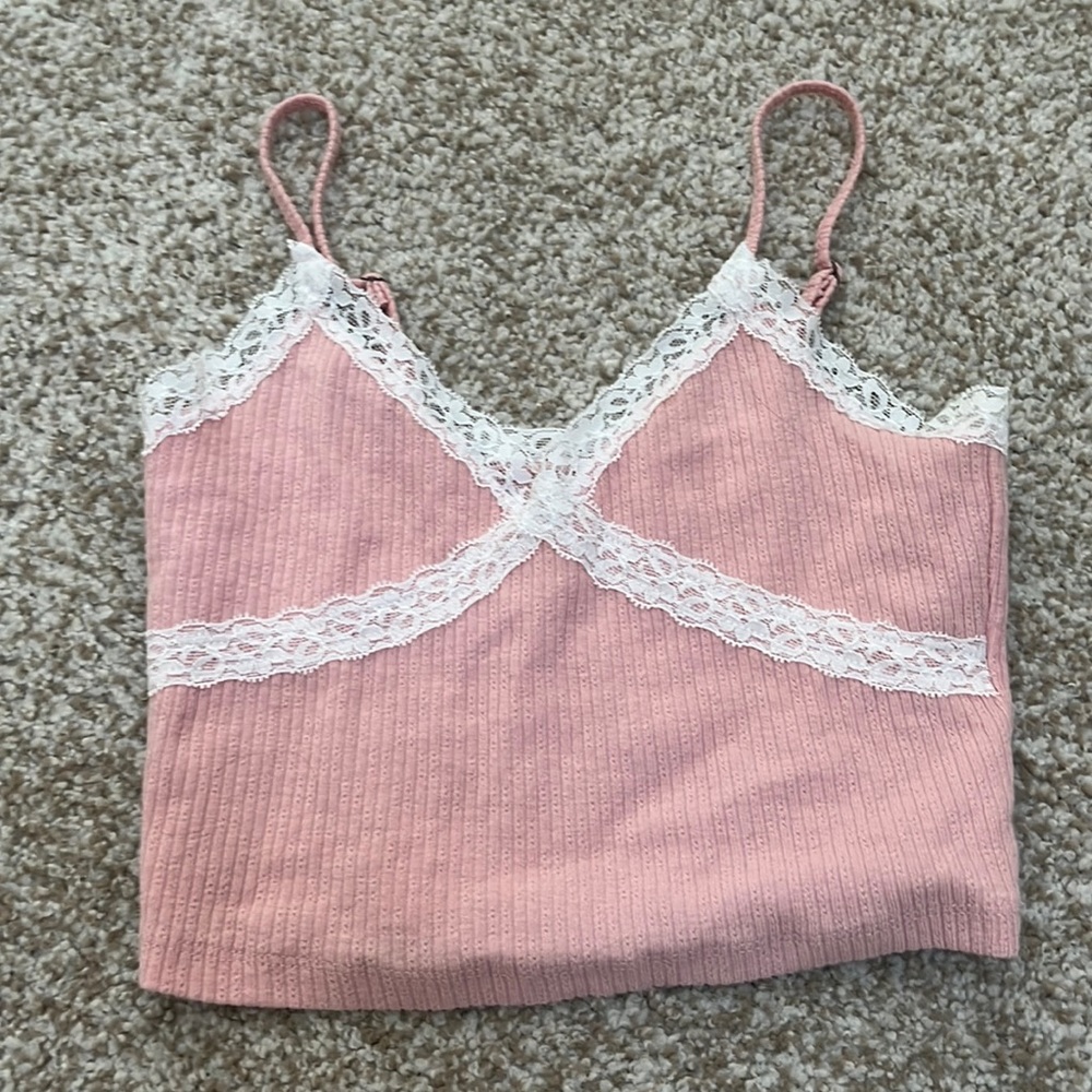 Pink/White lace Cami/Crop